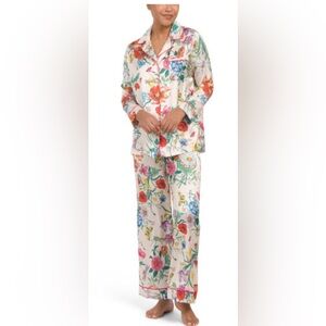 Dalia Macphee Satin Floral Notch Pajama Set